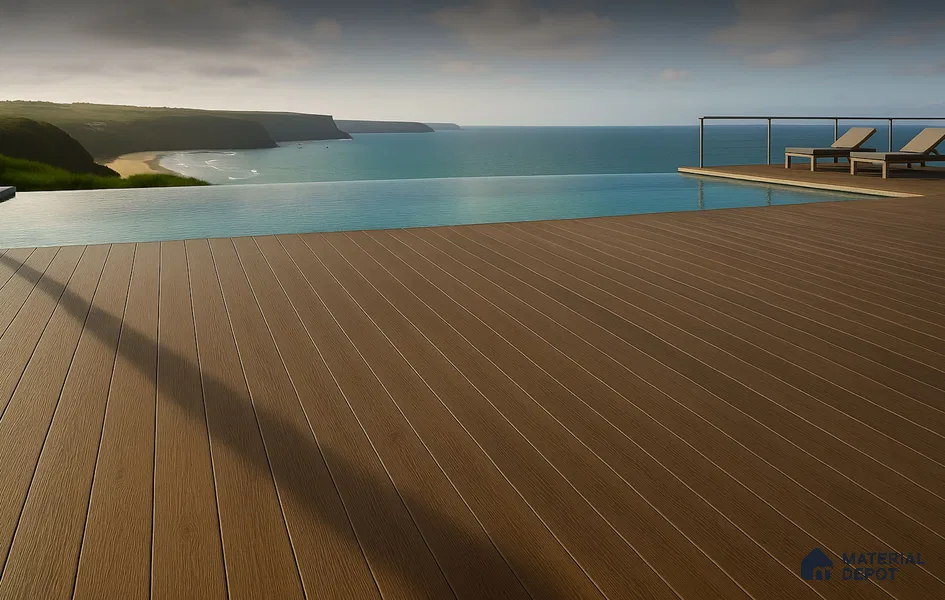 CF 00020 D Chocolate Brown #Deck74 | 9.5 ft x 8 inch (2900x201 mm) Texture Woodgrain Dual Sided Finish 3rd Generation Co-Extrusion WPC Exterior Floor Decking - 26 mm