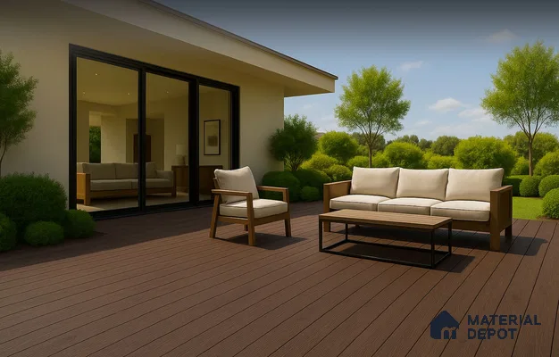 CF 00020 C Dark Walnut #Deck73 | 9.5 ft x 8 inch (2900x201 mm) Texture Woodgrain Dual Sided Finish 3rd Generation Co-Extrusion WPC Exterior Floor Decking - 26 mm