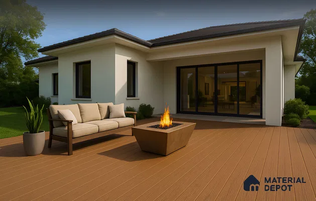 CF 00020 Teak #Deck71 | 9.5 ft x 8 inch (2900x201 mm) Texture Woodgrain Dual Sided Finish 3rd Generation Co-Extrusion WPC Exterior Floor Decking - 26 mm
