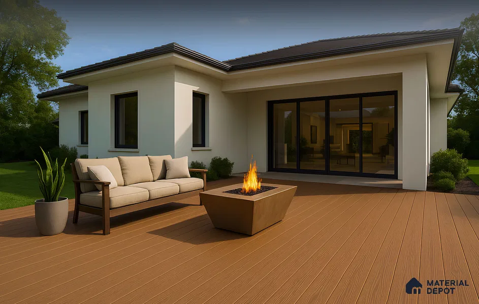 CF 00020 Teak #Deck71 | 9.5 ft x 8 inch (2900x201 mm) Texture Woodgrain Dual Sided Finish 3rd Generation Co-Extrusion WPC Exterior Floor Decking - 26 mm