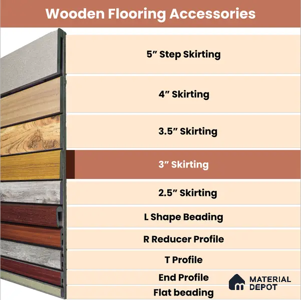 MDF Skirting Edge Flow PM 00382 E | 8 ft x 3 Inch | Compatible for Laminate Wood Floor LF 00273