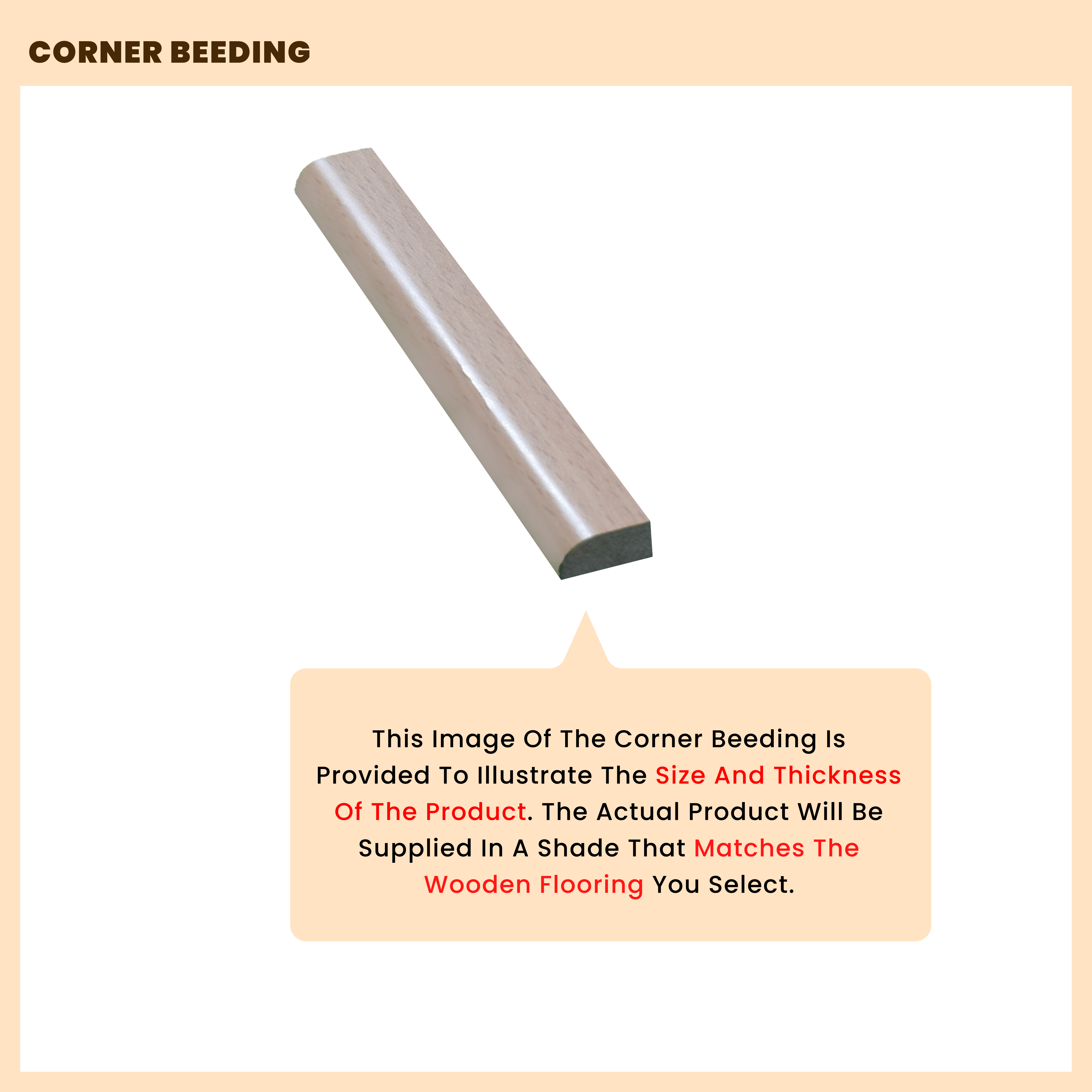 MDF Corner Beading Profile Edge Flow PM 00378 | 8 ft x 12 mm x 12 mm | Compatible for Laminate Wood Floor LF 00281