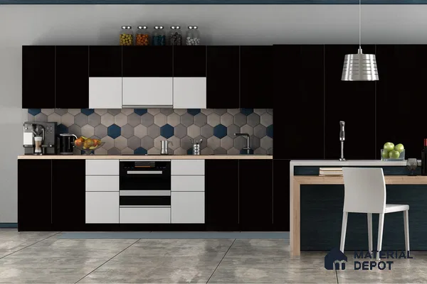 Black Solid Colors Look 3646 NGL 8 ft x 4 ft High Gloss Finish Decorative Laminate - 1 mm | Suitable for Living Room, Kitchen, Office