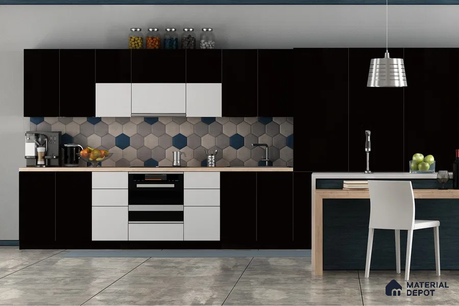 Black Solid Colors Look 3646 NGL 8 ft x 4 ft High Gloss Finish Decorative Laminate - 1 mm | Suitable for Living Room, Kitchen, Office