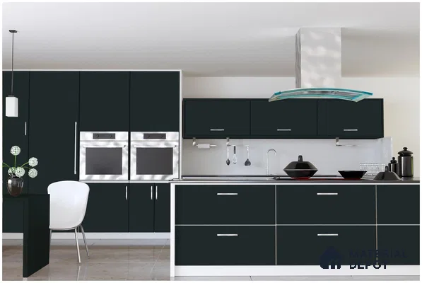 Black Solid Colors Look 3564 NGL 8 ft x 4 ft High Gloss Finish Decorative Laminate - 1 mm | Suitable for Living Room, Kitchen, Office