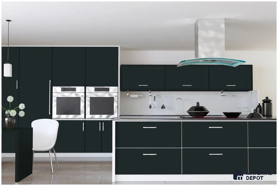 Black Solid Colors Look 3564 NGL 8 ft x 4 ft High Gloss Finish Decorative Laminate - 1 mm | Suitable for Living Room, Kitchen, Office