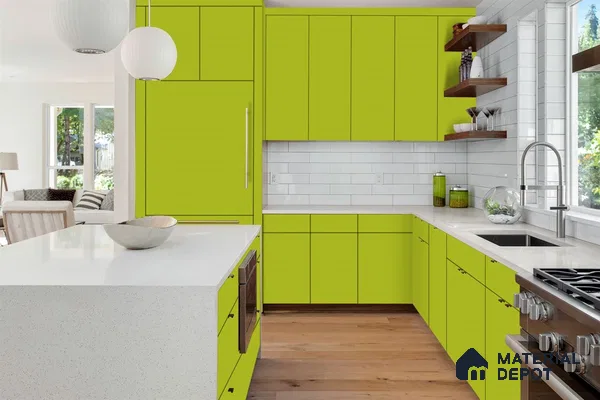Green Solid Colors Look 3580 NGL 8 ft x 4 ft High Gloss Finish Decorative Laminate - 1 mm | Suitable for Living Room, Kitchen, Office