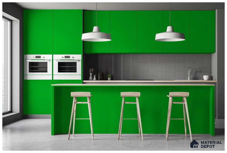 Green Solid Colors Look 3571 SMR 8 ft x 4 ft High Gloss Finish Decorative Laminate - 1 mm | Suitable for Living Room, Kitchen, Office