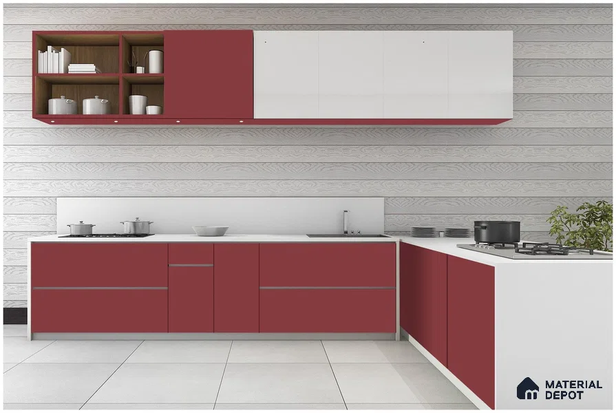 Red Solid Colors Look 3621 SMR 8 ft x 4 ft High Gloss Finish Decorative Laminate - 1 mm | Suitable for Living Room, Kitchen, Office