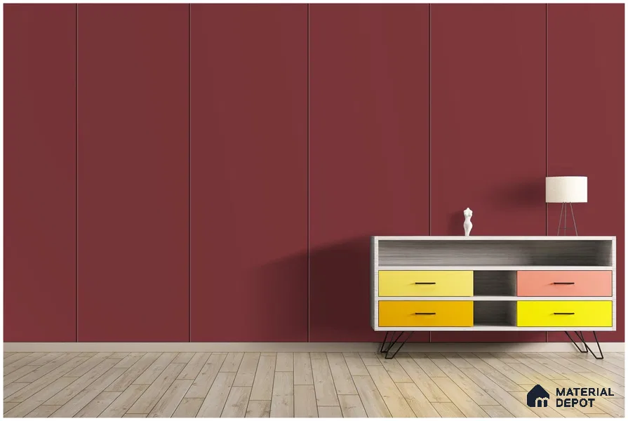 Red Solid Colors Look 3621 SMR 8 ft x 4 ft High Gloss Finish Decorative Laminate - 1 mm | Suitable for Living Room, Kitchen, Office