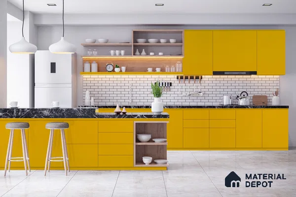 Yellow Solid Colors Look 3613 SMR 8 ft x 4 ft High Gloss Finish Decorative Laminate - 1 mm | Suitable for Living Room, Kitchen, Office