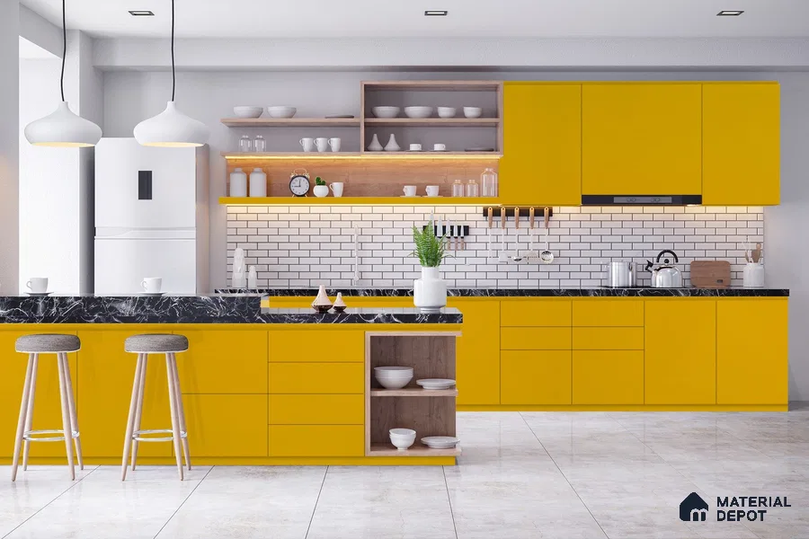 Yellow Solid Colors Look 3613 SMR 8 ft x 4 ft High Gloss Finish Decorative Laminate - 1 mm | Suitable for Living Room, Kitchen, Office