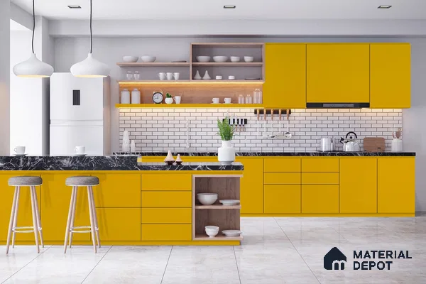 Yellow Solid Colors Look 93613 NGL 8 ft x 4 ft High Gloss Finish Decorative Laminate - 1 mm | Suitable for Living Room, Kitchen, Office