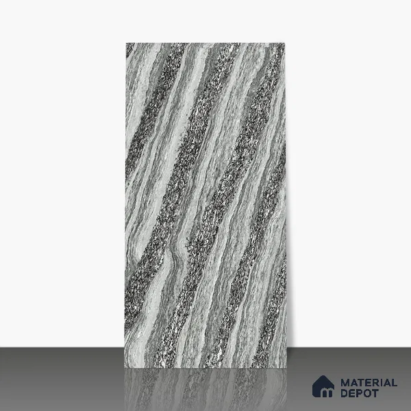 Double Charge Floor & Wall Tile TL 00426 Dualcore Smoke Grey 4 ft x 2 ft Vitrified Glossy Finish - 9 mm | Suitable for Bedroom, Living Room, Office & Bathroom Wall