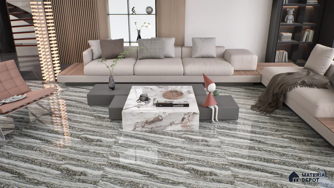 Double Charge Floor & Wall Tile TL 00426 Dualcore Smoke Grey 4 ft x 2 ft Vitrified Glossy Finish - 9 mm | Suitable for Bedroom, Living Room, Office & Bathroom Wall