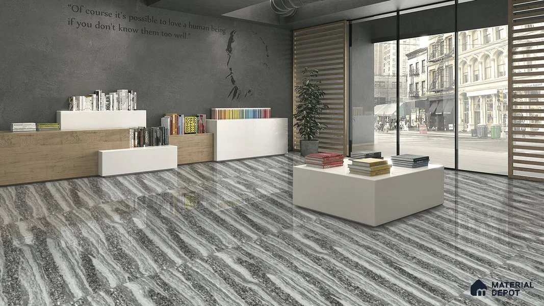 Double Charge Floor & Wall Tile TL 00426 Dualcore Smoke Grey 4 ft x 2 ft Vitrified Glossy Finish - 9 mm | Suitable for Bedroom, Living Room, Office & Bathroom Wall