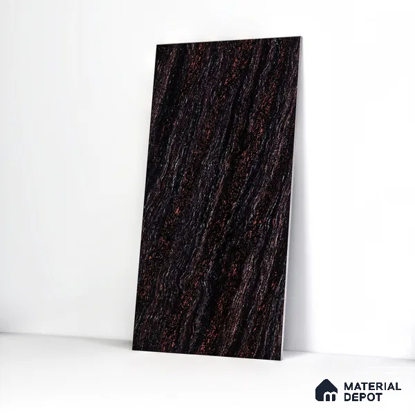 Double Charge Floor & Wall Tile TL 00427 Dualcore Jet Black 4 ft x 2 ft Vitrified Glossy Finish - 9 mm | Suitable for Bedroom, Living Room, Office & Bathroom Wall