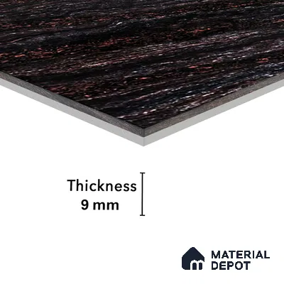 Double Charge Floor & Wall Tile TL 00427 Dualcore Jet Black 4 ft x 2 ft Vitrified Glossy Finish - 9 mm | Suitable for Bedroom, Living Room, Office & Bathroom Wall