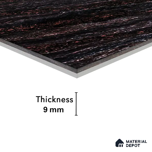 Double Charge Floor & Wall Tile TL 00427 Dualcore Jet Black 4 ft x 2 ft Vitrified Glossy Finish - 9 mm | Suitable for Bedroom, Living Room, Office & Bathroom Wall