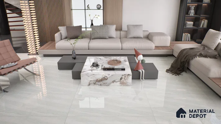 Double Charge Floor & Wall Tile TL 00428 Dualcore Frosty White 4 ft x 2 ft Vitrified Glossy Finish - 9 mm | Suitable for Bedroom, Living Room, Office & Bathroom Wall