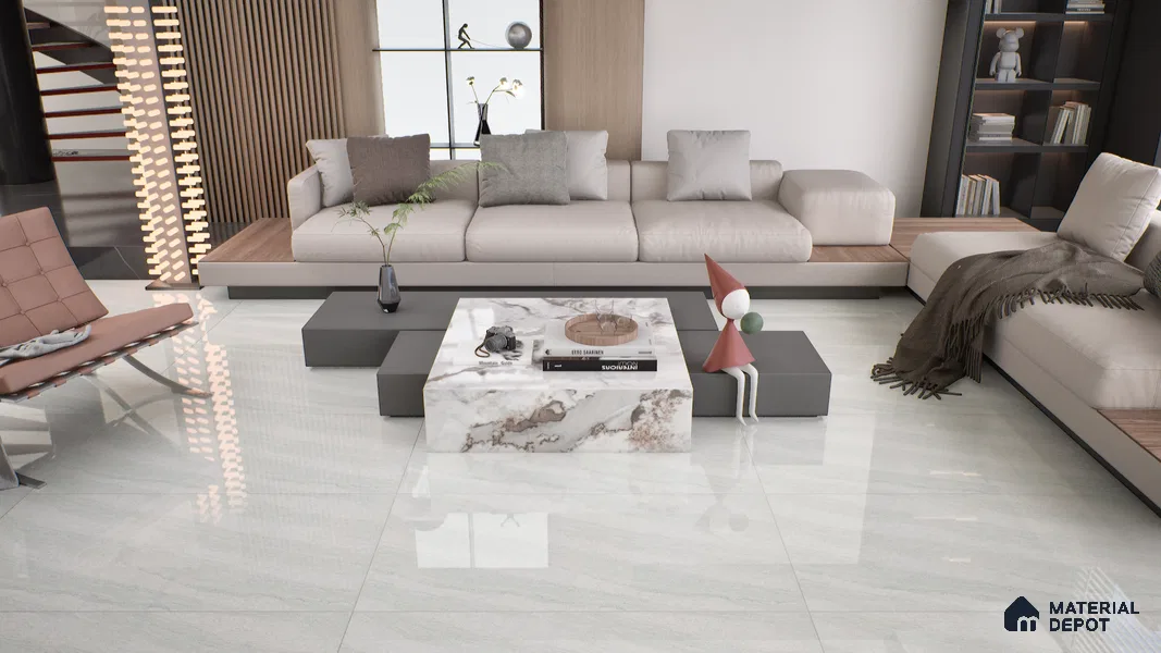 Double Charge Floor & Wall Tile TL 00428 Dualcore Frosty White 4 ft x 2 ft Vitrified Glossy Finish - 9 mm | Suitable for Bedroom, Living Room, Office & Bathroom Wall