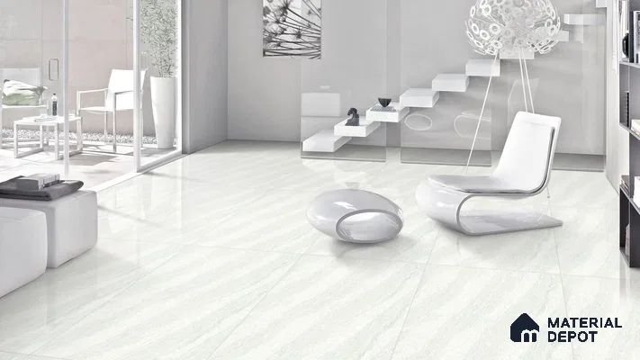 Double Charge Floor & Wall Tile TL 00428 Dualcore Frosty White 4 ft x 2 ft Vitrified Glossy Finish - 9 mm | Suitable for Bedroom, Living Room, Office & Bathroom Wall