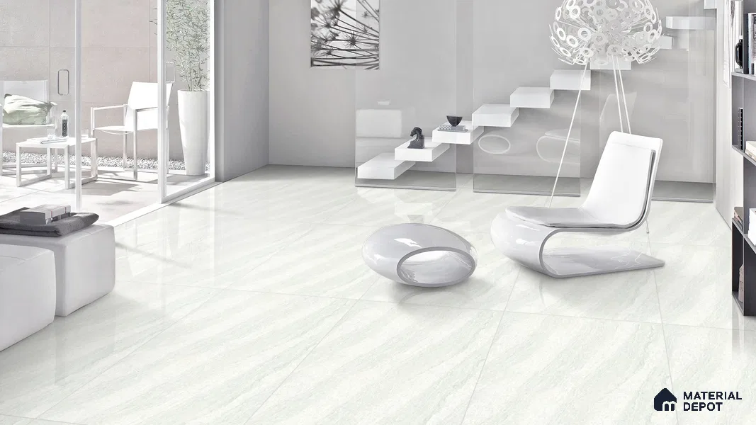 Double Charge Floor & Wall Tile TL 00428 Dualcore Frosty White 4 ft x 2 ft Vitrified Glossy Finish - 9 mm | Suitable for Bedroom, Living Room, Office & Bathroom Wall