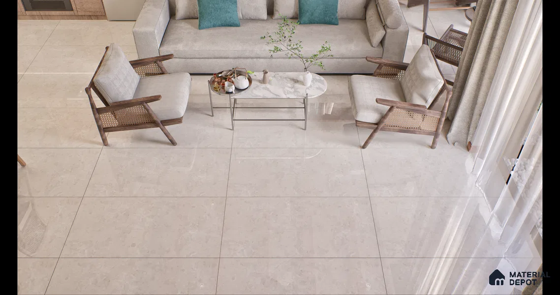 Marble Floor & Wall Tile Chalk Slit Light Glossy Finish TL 02473 | 5 ft x 2.5 ft Vitrified Slab - 9 mm | 4 Random Design | Suitable for Living Room, Bedroom