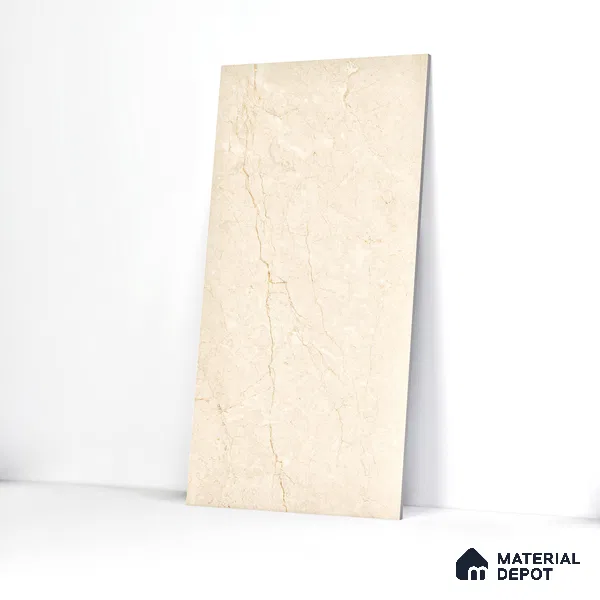Marble Floor & Wall Tile Chiffon Ivory Glossy Finish TL 00973 | 5 ft x 2.5 ft Vitrified Slab - 9 mm | 4 Random Design | Suitable for Living Room, Bedroom