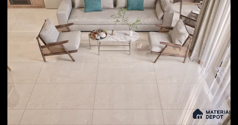 Marble Floor & Wall Tile Chiffon Ivory Glossy Finish TL 00973 | 5 ft x 2.5 ft Vitrified Slab - 9 mm | 4 Random Design | Suitable for Living Room, Bedroom