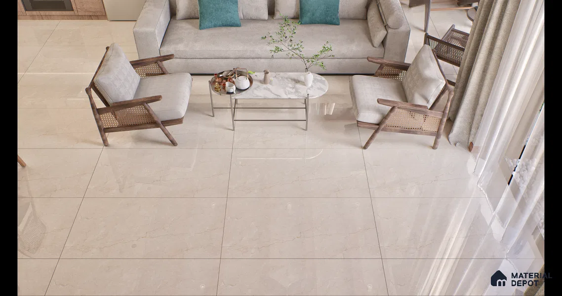 Marble Floor & Wall Tile Chiffon Ivory Glossy Finish TL 00973 | 5 ft x 2.5 ft Vitrified Slab - 9 mm | 4 Random Design | Suitable for Living Room, Bedroom