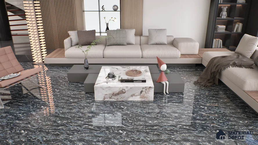 Double Charge Floor & Wall Tile TL 00438 Dualcore Tint Black 4 ft x 2 ft Vitrified Glossy Finish - 9 mm | Suitable for Bedroom, Living Room, Office & Bathroom Wall