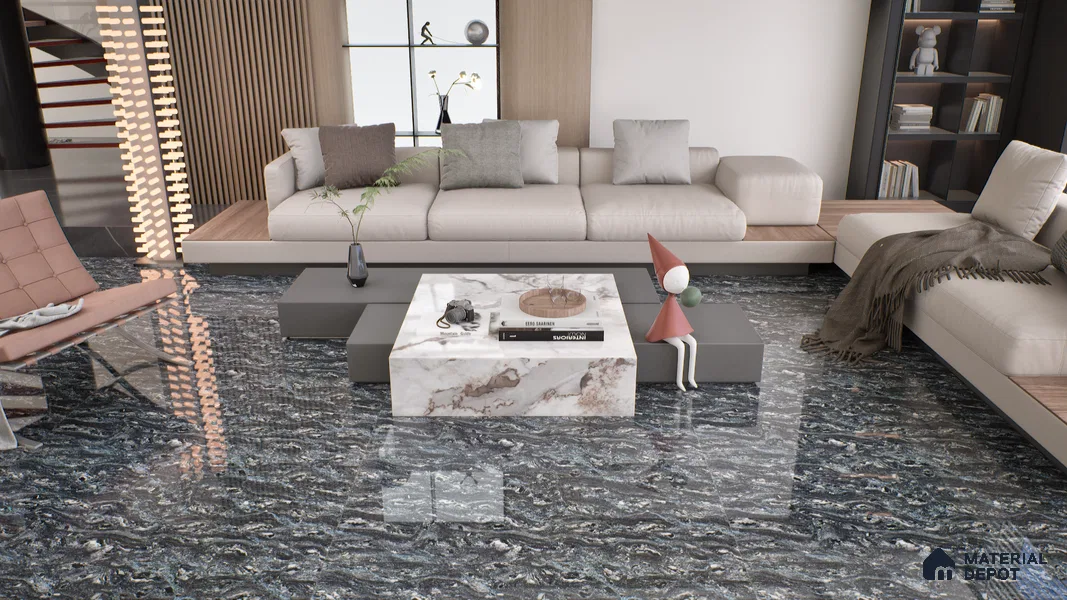 Double Charge Floor & Wall Tile TL 00438 Dualcore Tint Black 4 ft x 2 ft Vitrified Glossy Finish - 9 mm | Suitable for Bedroom, Living Room, Office & Bathroom Wall