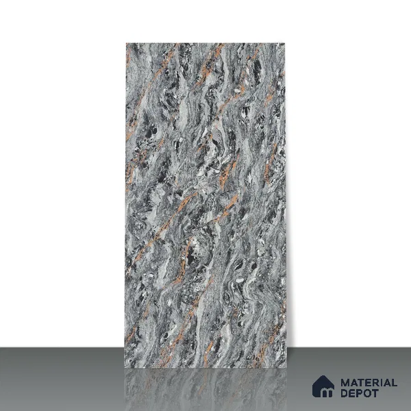 Double Charge Floor & Wall Tile TL 00440 Dualcore Metal Grey 4 ft x 2 ft Vitrified Glossy Finish - 9 mm | Suitable for Bedroom, Living Room, Office & Bathroom Wall