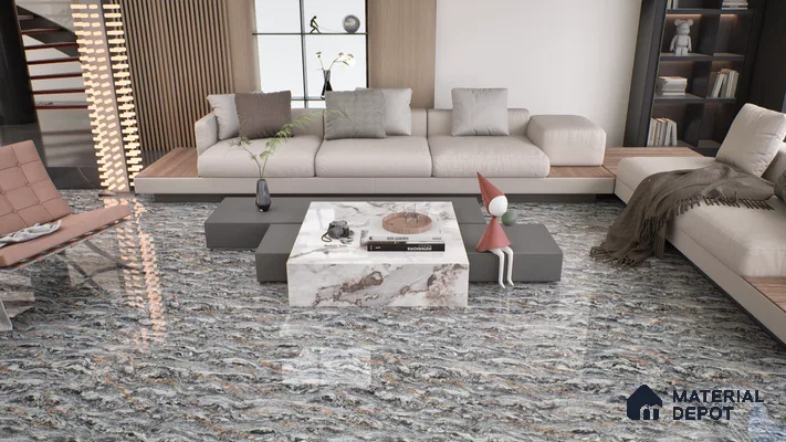 Double Charge Floor & Wall Tile TL 00440 Dualcore Metal Grey 4 ft x 2 ft Vitrified Glossy Finish - 9 mm | Suitable for Bedroom, Living Room, Office & Bathroom Wall
