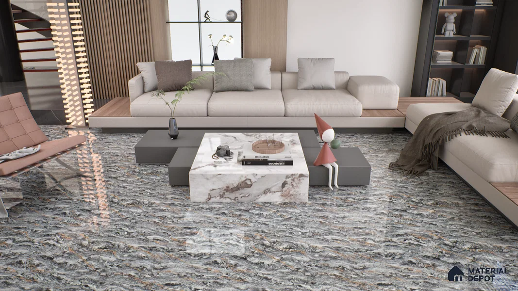 Double Charge Floor & Wall Tile TL 00440 Dualcore Metal Grey 4 ft x 2 ft Vitrified Glossy Finish - 9 mm | Suitable for Bedroom, Living Room, Office & Bathroom Wall