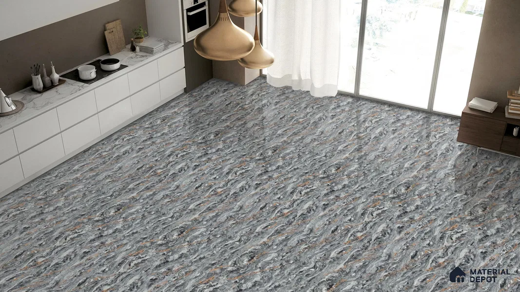 Double Charge Floor & Wall Tile TL 00440 Dualcore Metal Grey 4 ft x 2 ft Vitrified Glossy Finish - 9 mm | Suitable for Bedroom, Living Room, Office & Bathroom Wall