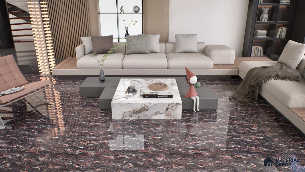 Double Charge Floor & Wall Tile TL 00439 Dualcore Foxy Red 4 ft x 2 ft Vitrified Glossy Finish - 9 mm | Suitable for Bedroom, Living Room, Office & Bathroom Wall