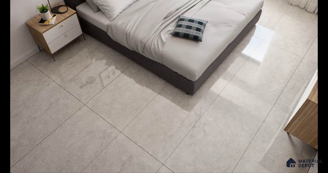 Marble Floor & Wall Tile EggShell White Glossy Finish TL 02949 | 5 ft x 2.5 ft Vitrified Slab - 9 mm | 4 Random Design | Suitable for Living Room, Bedroom