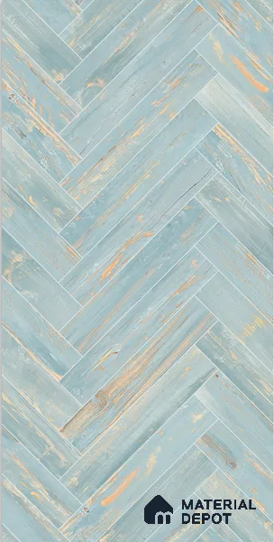 Wooden Floor Tile TL 05120 Mokuzai Indigo Drift 4 ft x 2 ft Vitrified Endless Carving Matte Finish - 9 mm | Herringbone | Suitable for Living Room, Bedroom & Bathroom