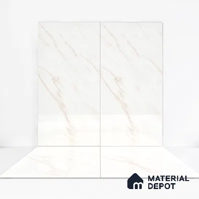 Marble Floor & Wall Tile Michelangelo White Glossy Finish TL 00975 | 5 ft x 2.5 ft Vitrified Slab - 9 mm | 4 Random Design | Suitable for Living Room, Bedroom