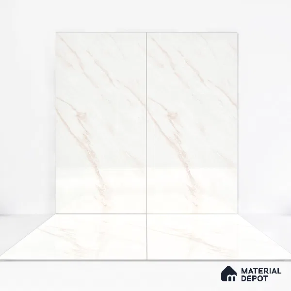Marble Floor & Wall Tile Michelangelo White Glossy Finish TL 00975 | 5 ft x 2.5 ft Vitrified Slab - 9 mm | 4 Random Design | Suitable for Living Room, Bedroom