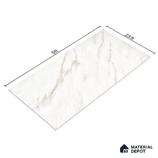 Marble Floor & Wall Tile Michelangelo White Glossy Finish TL 00975 | 5 ft x 2.5 ft Vitrified Slab - 9 mm | 4 Random Design | Suitable for Living Room, Bedroom