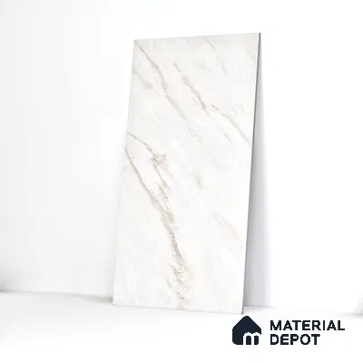 Marble Floor & Wall Tile Michelangelo White Glossy Finish TL 00975 | 5 ft x 2.5 ft Vitrified Slab - 9 mm | 4 Random Design | Suitable for Living Room, Bedroom