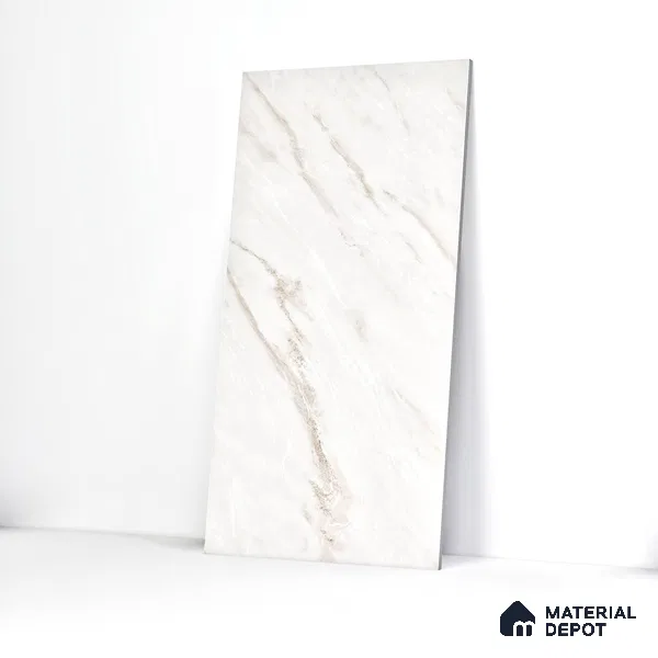 Marble Floor & Wall Tile Michelangelo White Glossy Finish TL 00975 | 5 ft x 2.5 ft Vitrified Slab - 9 mm | 4 Random Design | Suitable for Living Room, Bedroom