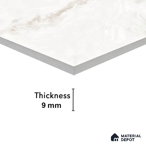 Marble Floor & Wall Tile Michelangelo White Glossy Finish TL 00975 | 5 ft x 2.5 ft Vitrified Slab - 9 mm | 4 Random Design | Suitable for Living Room, Bedroom