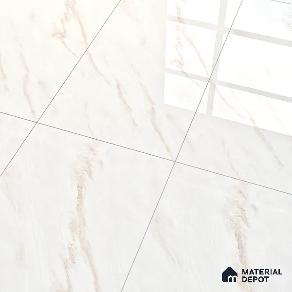 Marble Floor & Wall Tile Michelangelo White Glossy Finish TL 00975 | 5 ft x 2.5 ft Vitrified Slab - 9 mm | 4 Random Design | Suitable for Living Room, Bedroom