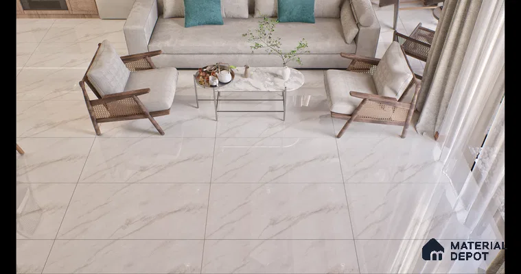 Marble Floor & Wall Tile Michelangelo White Glossy Finish TL 00975 | 5 ft x 2.5 ft Vitrified Slab - 9 mm | 4 Random Design | Suitable for Living Room, Bedroom