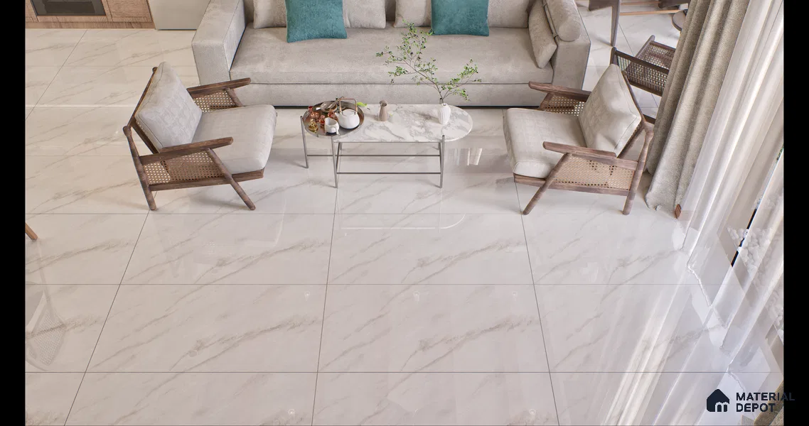 Marble Floor & Wall Tile Michelangelo White Glossy Finish TL 00975 | 5 ft x 2.5 ft Vitrified Slab - 9 mm | 4 Random Design | Suitable for Living Room, Bedroom