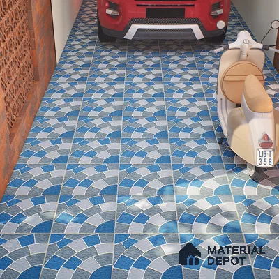 Parking Tile Geometric Blue 12 x 12 inch Anti Skid Matte Finish Vitrified Floor Tile - 8 mm | TL 01820 | Suitable for Parking, Courtyard, Balcony